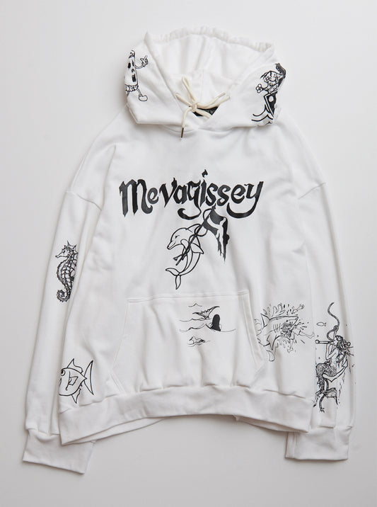 Sea Reef Print Oversize Hoody White