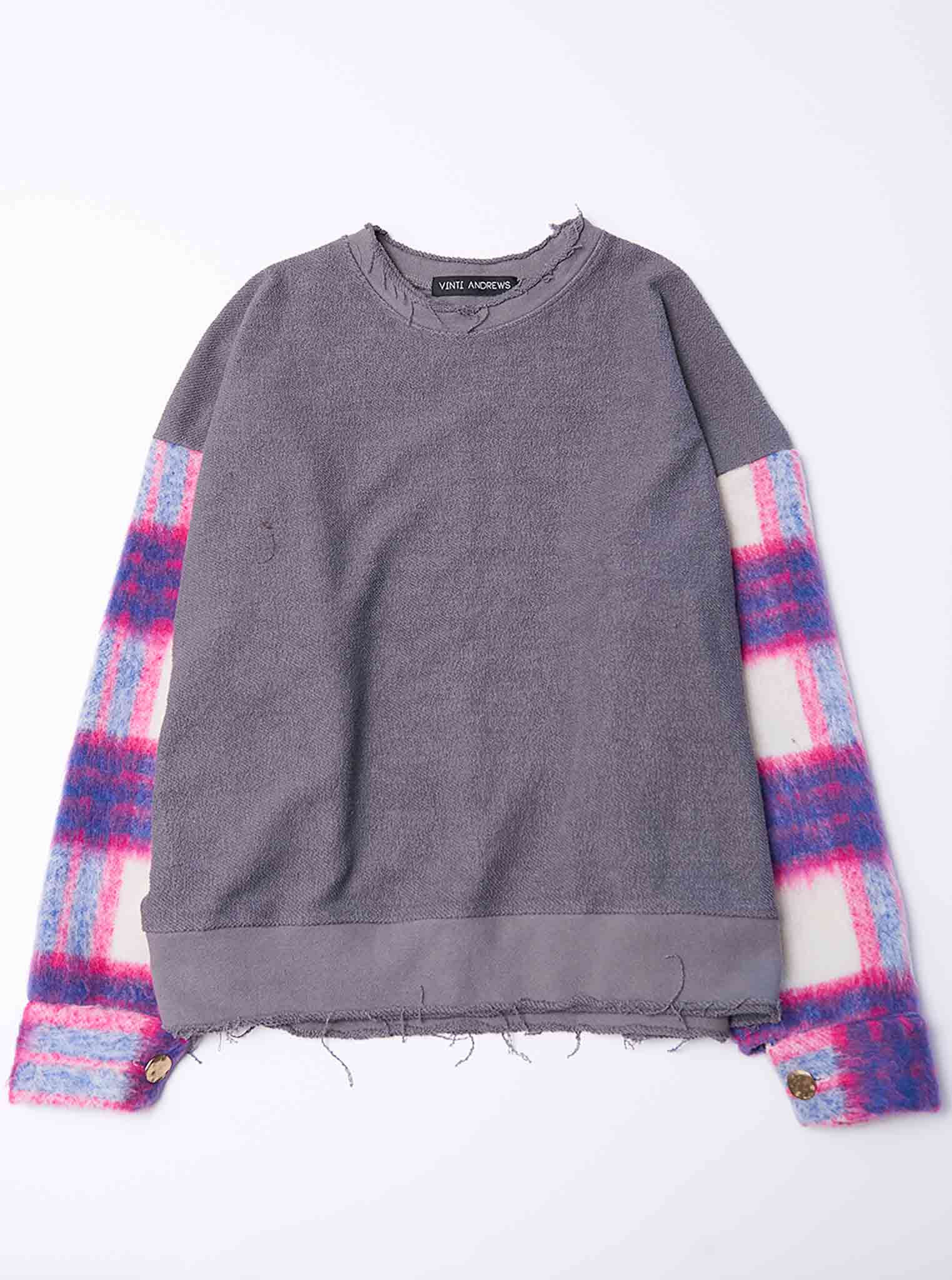 Vinti Andrews Plaid Sleeves Oversize Sweater