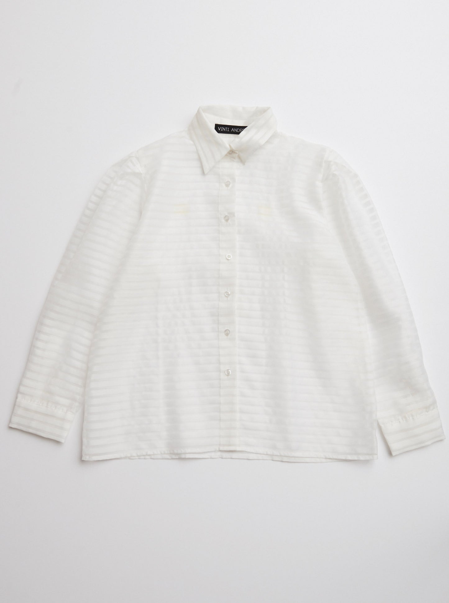 Vinti Andrews Stripe Organza Puff Sleeves Shirt