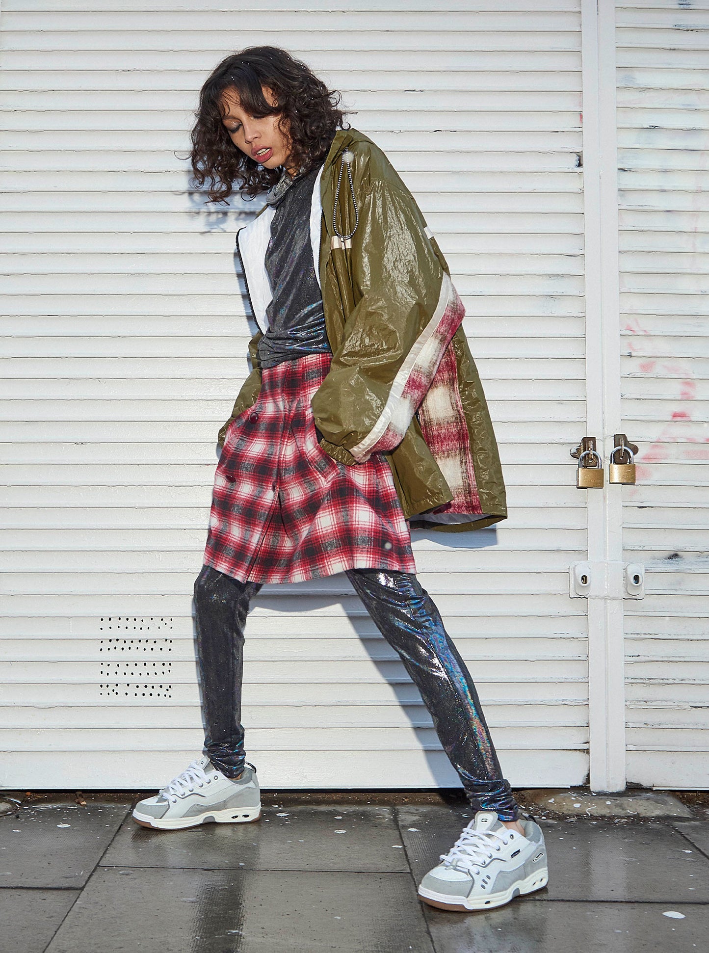 Vinti Andrews Zip Arm Olive & Red Check Jacket