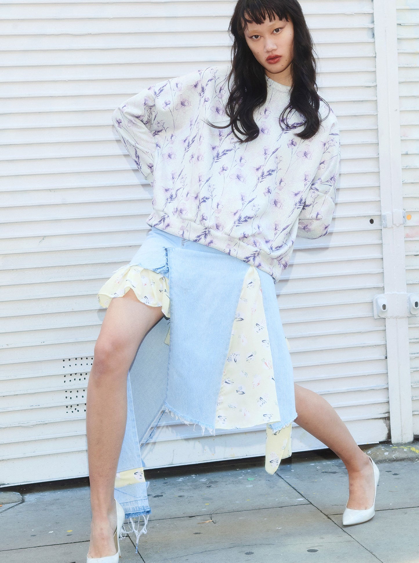 Vinti Andrews Frill Printed Crepe Jean Skirt