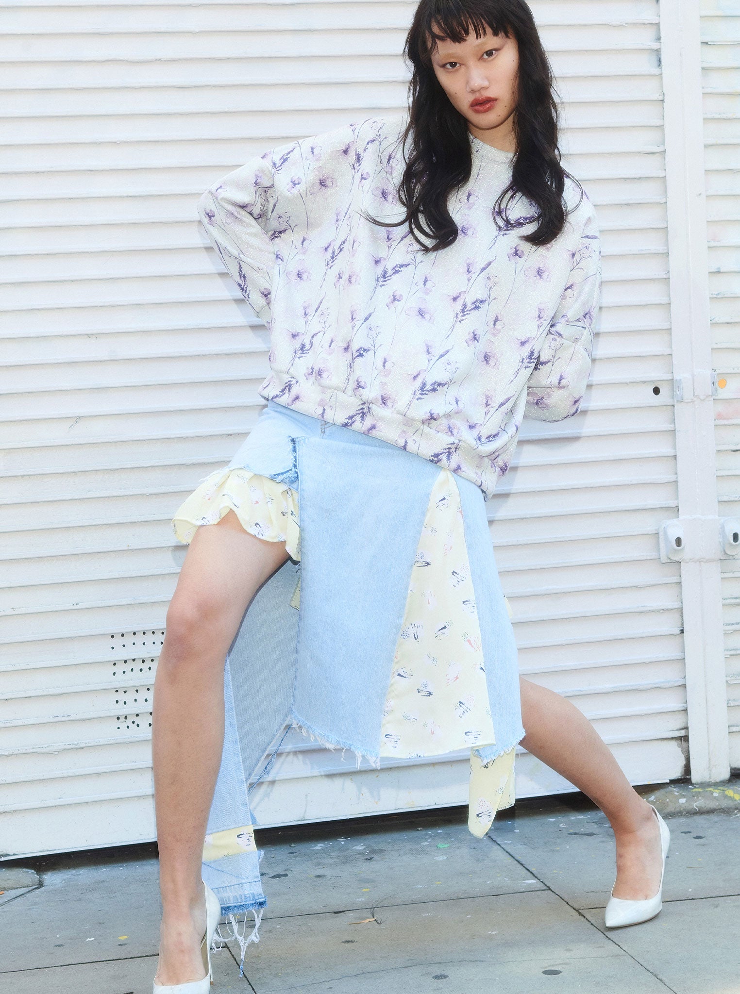 Vinti Andrews Frill Printed Crepe Jean Skirt