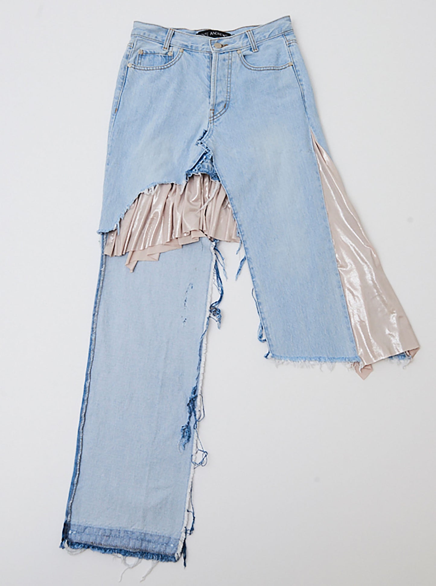 Vinti Andrews Frill Metallic Beige Jean Skirt