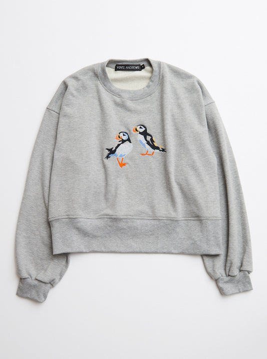 Vinti Andrews Embroidery Puffins Sweatshirt Grey