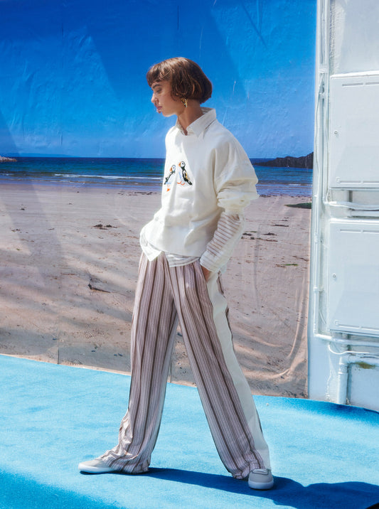 Vinti Andrews Embroidery Puffins Sweatshirt Ivory